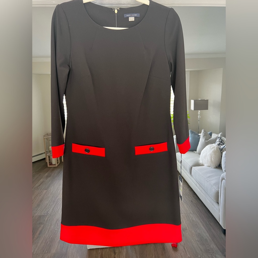 Tommy Hilfiger Scuba Crepe Colorblock Front Pocket Sheath Dress 4